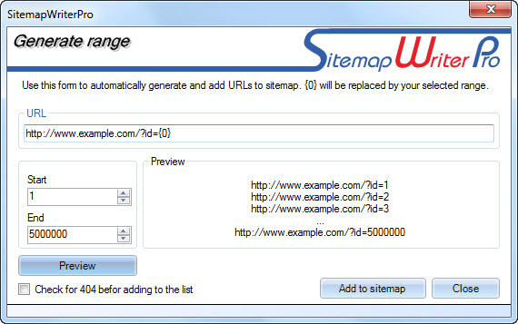 generating URLs with parameter range