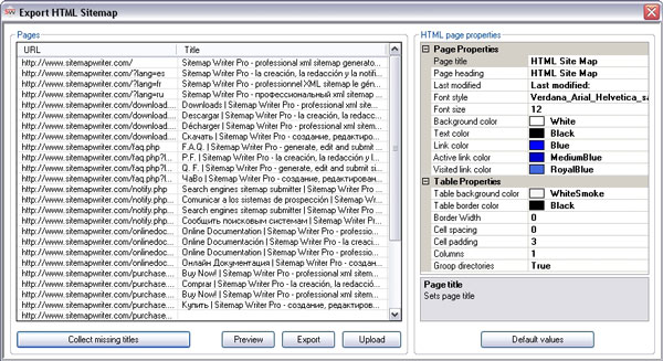 Sitemap Writer Pro HTML site map export