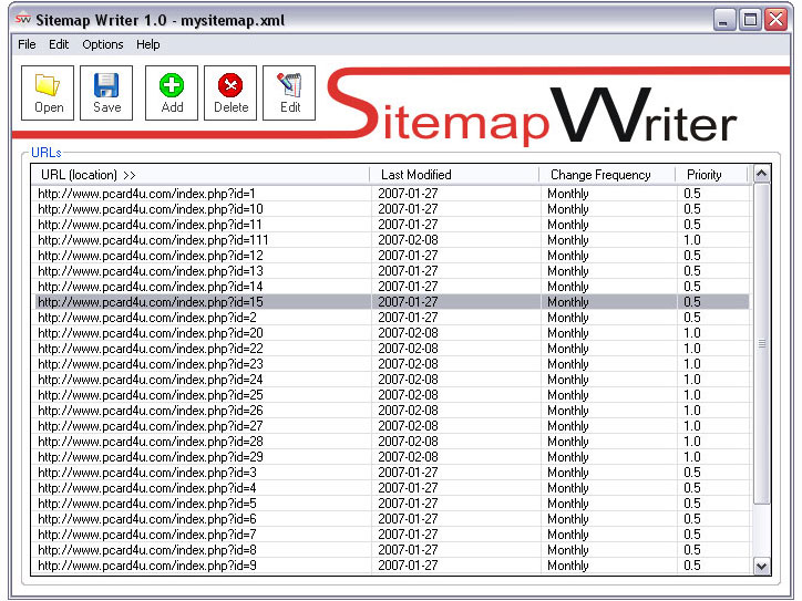 Sitemap Writer screen shot