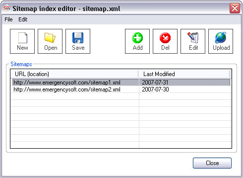 Sitemap index editor